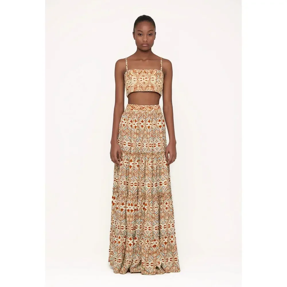 Agua by Agua Bendita NWT Calados Skirt Crop Top Set Large Macadamia Acara - Picture 4 of 16